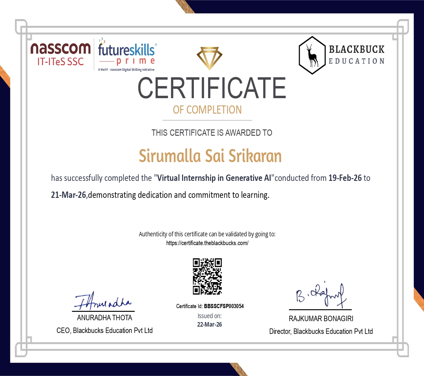 NASSCOM Certificate